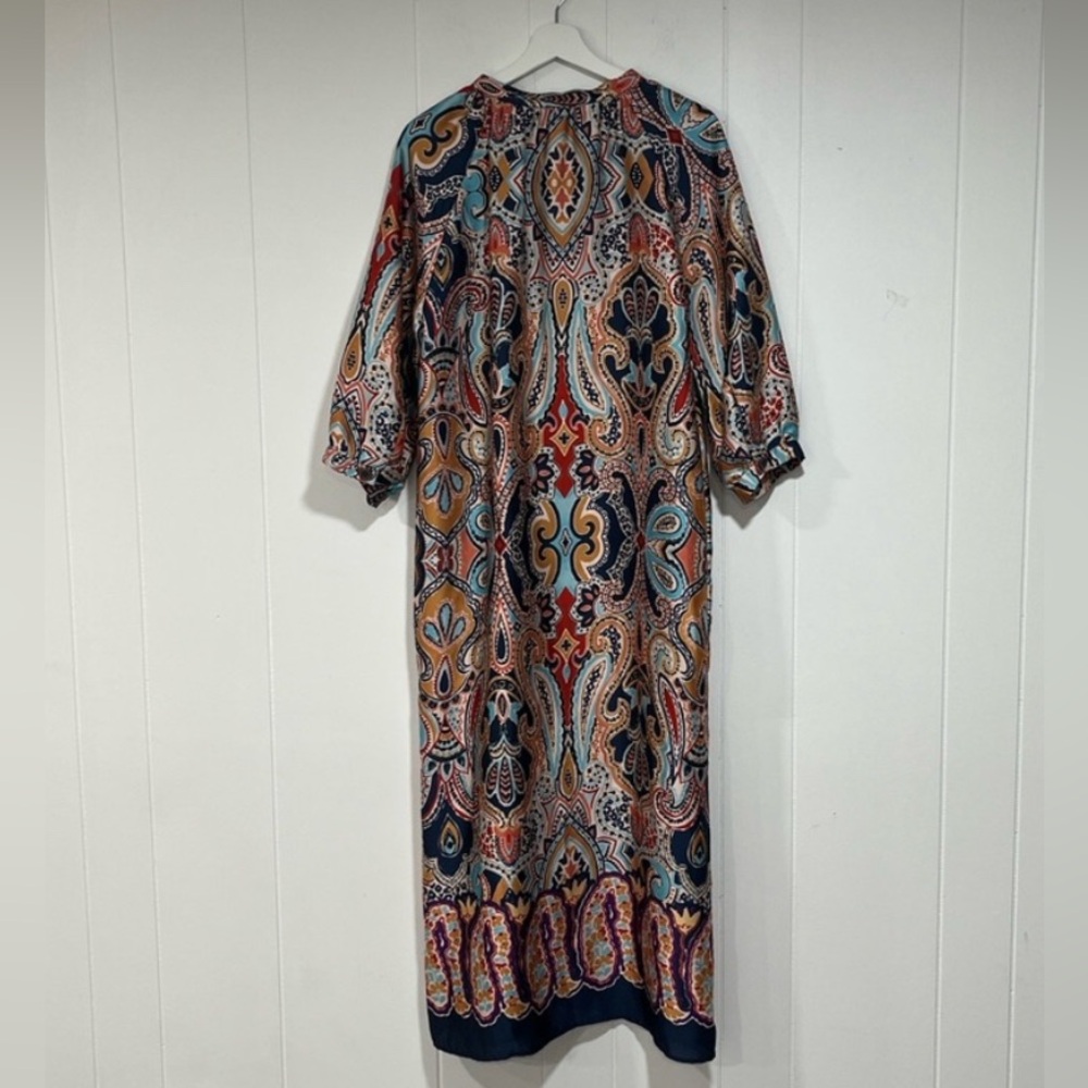 Zara Paisley Boho long Dress Size S Button Front boxy resortwear festival scarf - Picture 5 of 12